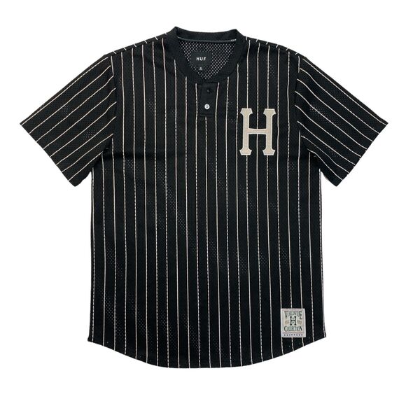 Huf Jersey Mens M Medium Black Worldwide Collection Bronx Mesh Baseball Striped - Picture 1 of 9